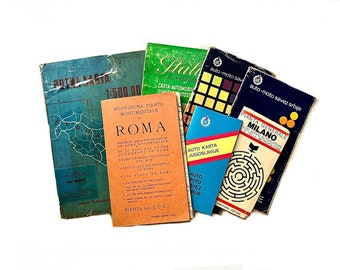 Vintage Fold up Travel Maps,Ex Yugoslavia Road Maps,Italy Vintage Road Maps,Lot of 8