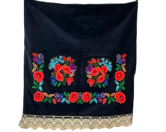 Velvet Festive Apron, Handmade Folk Costume Apron from Balkan  with Flower Hand Embroidery, Vintage Folk Costume