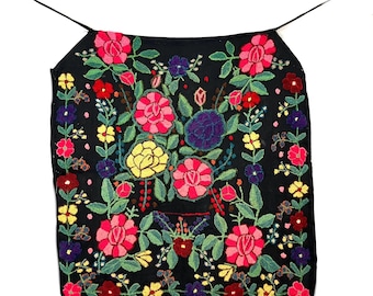 Festive Folk Apron,Hand-embroidered folk costume apron from Balkans, Ethnic dress traditional clothing, Vintage Velvet Apron