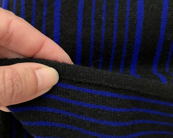 Vintage Handwoven Hand Loomed Wool Striped Fabric,Black and Blue Stripes,3.3 Yards,Parish Skirt Fabric