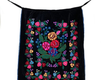 Festive Folk Apron,Hand-embroidered folk costume apron from Balkans, Ethnic dress traditional clothing, Vintage Velvet Apron