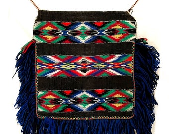 Blue Festive Folk Apron,Handwoven Wool Fabric, Balkan Folk Costume