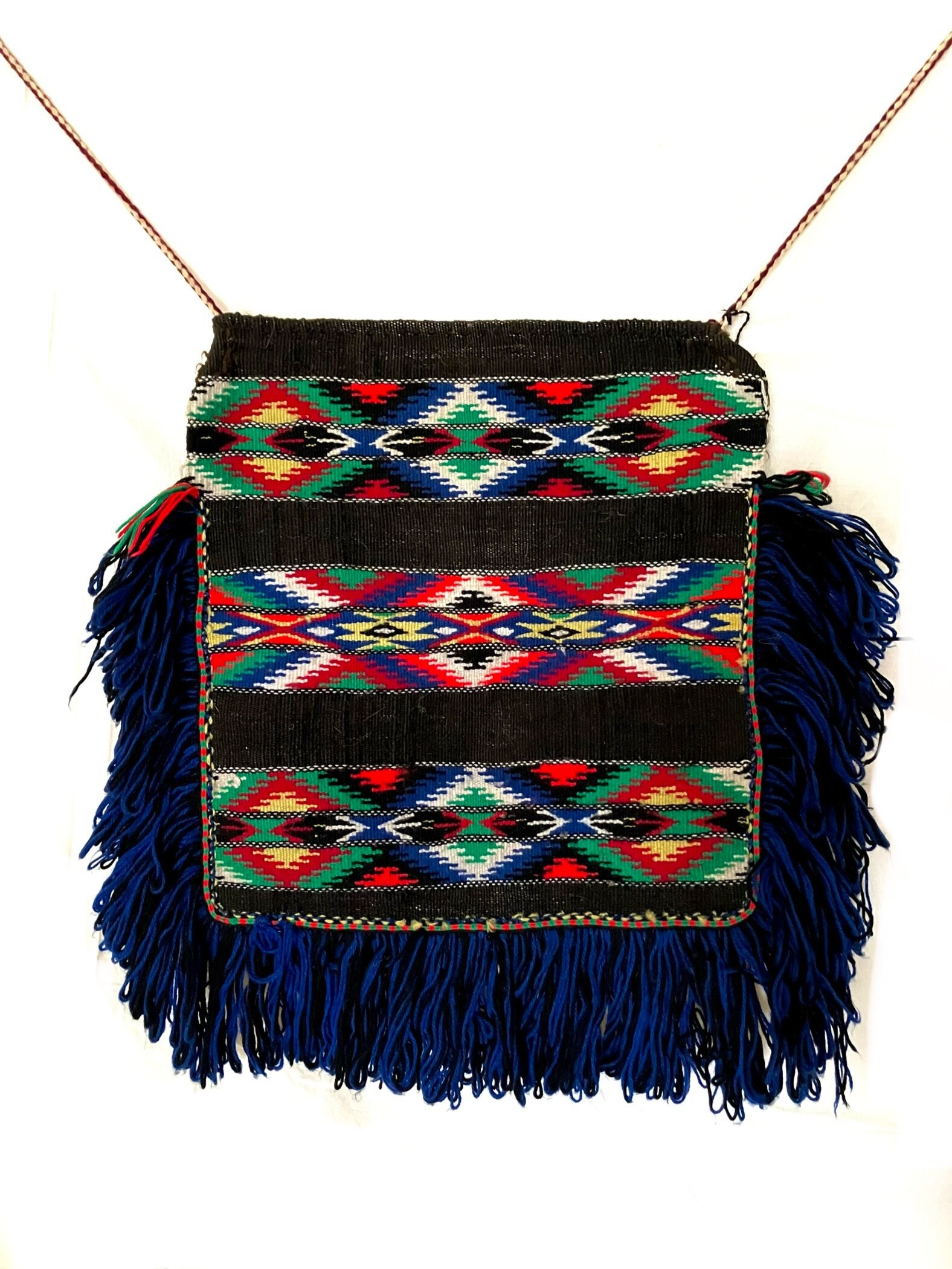 Blue Festive Folk Apron,Handwoven Wool Fabric, Balkan Folk Costume