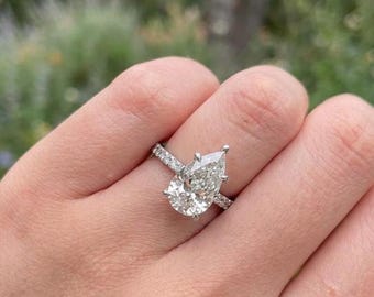 3 CT Birnen Moissanit Ring, Versteckter Halo Pave Ring, Verlobungsring, 14K Goldring, Ehering, Sterling Silber Ring, Jubiläumsgeschenk