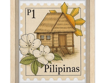 Vintage Pilipinas Bahay Kubo Print | Filipino Tropical Canvas Wall Art