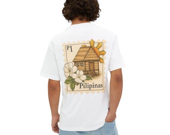 Pilipinas Bahay Kubo Stamp Tee | Sun, Sampaguita Coloured Floral Back Print