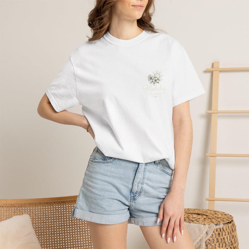 Pilipinas Stamp Design T-shirt | Bahay Kubo & Sampaguita Outline Pocket Print image 4