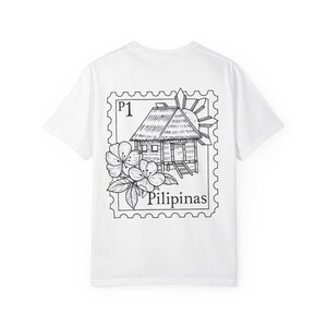 Pilipinas Stamp Design T-shirt | Bahay Kubo & Sampaguita Outline Pocket Print image 3