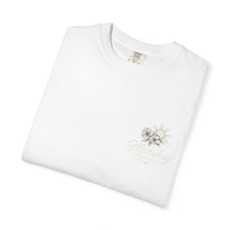 Pilipinas Stamp Design T-shirt | Bahay Kubo & Sampaguita Outline Pocket Print image 1
