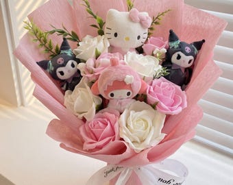 Valentinstag Geschenk Kawaii Plüsch Blumenstrauß rosa Seife Rose Anime für immer Andenken für sie