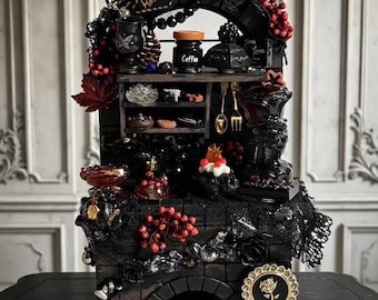 Gothic Miniature Kitchen Stove Diorama | Handmade Dark retro Dollhouse Decor