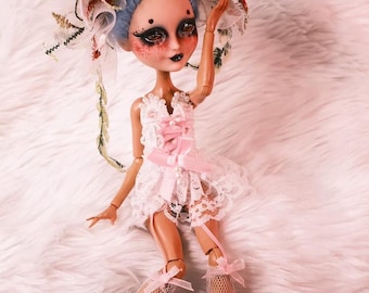 Gothic Punk Fairy Monster High Repaint Doll | Hand Rooted Mohair Wig, Lace Corset Outfit
