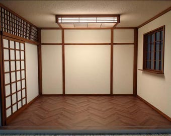 Japansk dockhuslåda i skala 1/6, diorama för BJD-fotografering