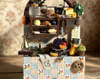 Retro Miniature Kitchen Stove Diorama with Magnetic Details,Cozy Cottage-Style Dollhouse Kitchen Backdrop