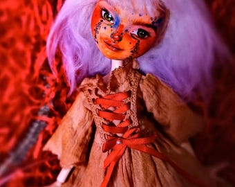 Repainted Ever After High Doll | Mohair Wig, Tea-Stained Lace Dress, Custom Face Up