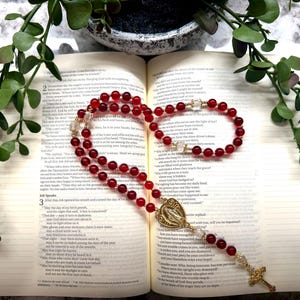 Garnet Red Rosary(8mm) | Gold Catholic Rosary | Deep Red & Champagne Crystal Rosary | Handmade Marian Rosary | Heirloom Prayer Gift