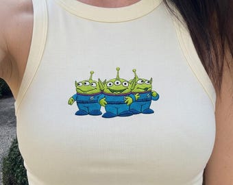 Embroidered Toy Story Aliens Tank Top, Pixar Alien Crop Tank, Disney World Pizza Planet Shirt, Disney Vacation Outfit