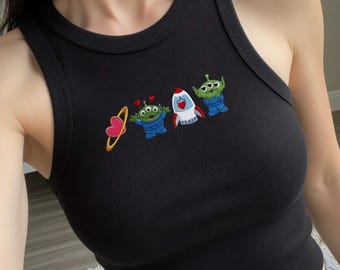 Embroidered Toy Story Alien Tank Top, Disney Pixar Space Alien Tank, Rocket Planet Embroidered Tank, Disney Trip Outfit