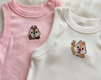 Chip and Dale Embroidered Tank Top, Matching Disney Trip Shirts, Y2K Top, Retro Cartoon Top, Bestie Matching Clothes, 90s Aesthetic Top