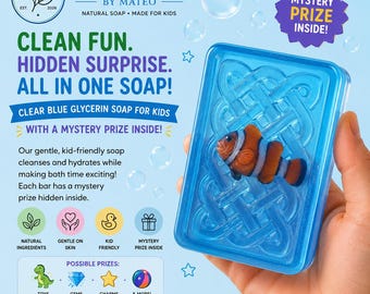 Nature Suds helderblauwe glycerinezeep – Mystery Prize-badreep voor kinderen