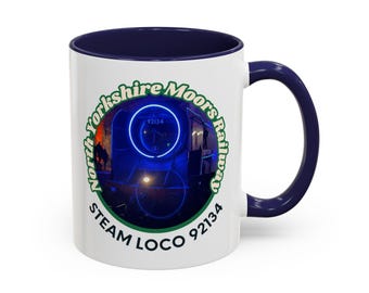 Tazza con locomotiva a vapore 92134 della North York Moors Railway, regalo ideale per gli appassionati di treni.