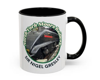 Tazza da caffè vintage con il treno Sir Nigel Gresley della North York Moors Railway.