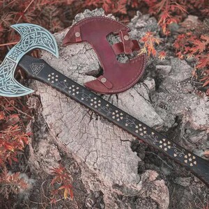 Custom Handmade, High Carbon Steel, Double Headed, Viking Axe, Etched Blade,