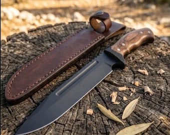 Handgefertigtes Messer mit Lederscheide | Full Tang Outdoor-Überlebensmesser | Camping & BushCraft feststehende Messer | Jubiläum Vater Geschenk