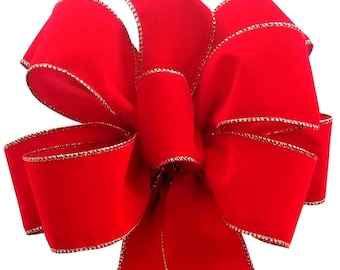 Christmas Bows, 12 Pack, 10" W x 26"L, 2.5" Red Velvet Gold Wire Edge Ribbon, 20" Tails, 8 Loops, Center Loop. Wreaths, Garland, Tree Topper