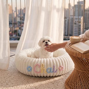 Zacht hondenbed met naam, gepersonaliseerd huisdierbed, hondenbed van chenille met naam op maat, cadeau voor dierenliefhebbers