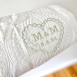 Personalized Wedding Blanket | Embroidered Couple Quilt | Custom Newlywed Gift | Anniversary Keepsake | Monogram Throw Blanket