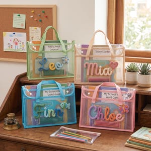 Personalized School Book Bag, Custom Waterproof A4 Homework Folder,Clear Library Book Bag, Kids Reading Folder, Nursery & Primary School Bag