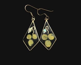 vintage handmade diamond shaped alpaca silver and abalone dangle earrings