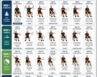 28 Day Chair Tai Chi Challenge for Men | 4 Week Seated Tai Chi Printable PDF | Balance, Strength & Mobility