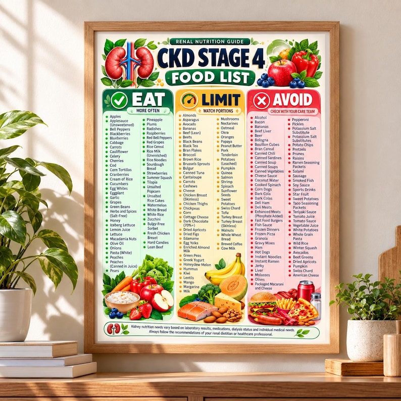 CKD Stage 4 Food List Printable, Renal Diet Guide, Kidney Disease Diet ...