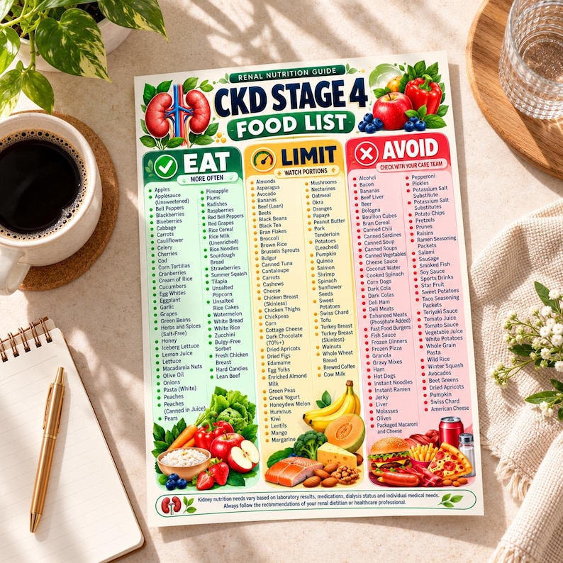 CKD Stage 4 Food List Printable, Renal Diet Guide, Kidney Disease Diet ...