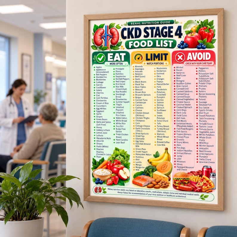 CKD Stage 4 Food List Printable, Renal Diet Guide, Kidney Disease Diet ...