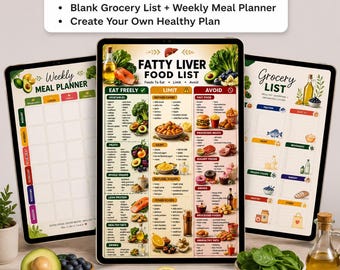 Fatty Liver Food List Printable | NAFLD NASH Diet Food Chart, Liver Friendly Grocery List, Low Fat Low Sugar Foods, Instant Download