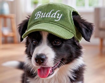 Custom Embroidered Dog Hat, Personalized Corduroy Pet Baseball Cap with Ear Holes, Puppy Gift