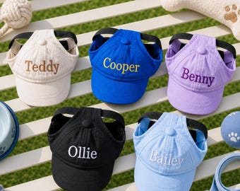 Personalized Dog Sun Hat Custom Pet Baseball Cap Embroidered Name Adjustable Ear Holes Gift