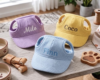 Personalized Pet Name Corduroy Hats,Custom Embroidered Dog Hat,Sun Protection Dog Visor