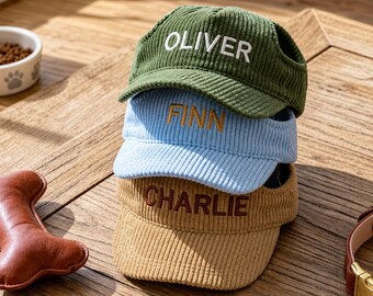 Personalized Pet Baseball Cap, Custom Embroidered Name, Soft Corduroy Pet Hat, Birthday Gift for Dog Lovers