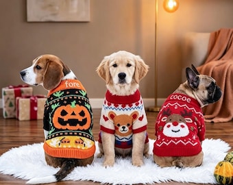 Personalized Dog Sweater, Custom Pet Name Pullover, Cozy Winter Halloween Outfit, Warm Christmas Sweater for Dogs