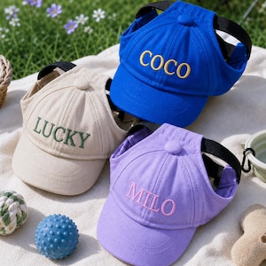 Personalized Dog Sun Hat Custom Pet Baseball Cap Embroidered Name Adjustable Ear Holes Gift image 2