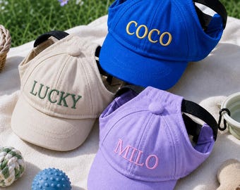 Custom Dog Baseball Cap Personalized Pet Sun Hat Embroidered Name Adjustable Ear Holes Gift