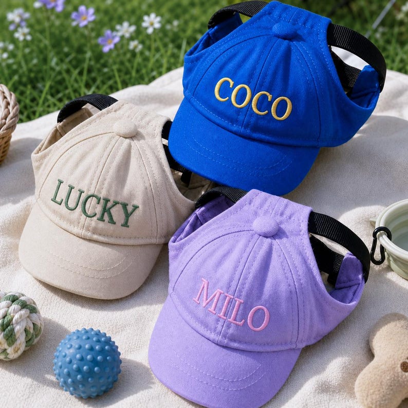 Personalized Dog Sun Hat Custom Pet Baseball Cap Embroidered Name Adjustable Ear Holes Gift image 2
