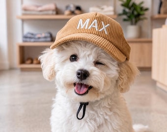 Personalized Pet Baseball Cap, Custom Embroidered Name, Soft Corduroy Pet Hat, Birthday Gift for Dog Lovers