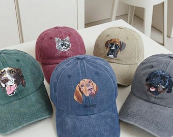 Custom Embroidered Pet Photo Hat, Personalized Dog Cat Baseball Cap, Pet Lover Gift