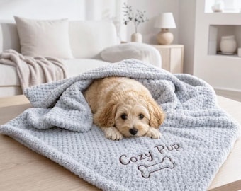 Personalized Pet Blanket Customizable Name Soft Fleece Dog Cat Blanket Paw Print Gift