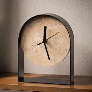 Modern Marble Table Clock, Minimalist Desk Clock With Black Metal Frame, Silent Shelf Clock, Luxury Home Office Decor Gift
